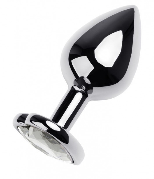 Серебристая анальная пробка с прозрачным кристаллом-сердцем - 8 см. - ToyFa - купить с доставкой в Батайске