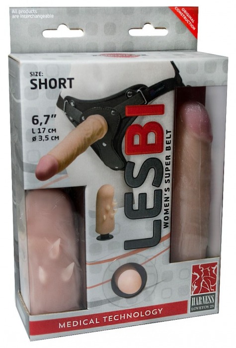 Телесный поясной страпон LESBI с вагинальной пробкой - 17 см. - LOVETOY (А-Полимер) - купить с доставкой в Батайске