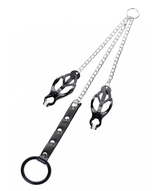 Черно-серебристые зажимы для сосков с кольцом для пениса TOYFA Metal - ToyFa - купить с доставкой в Батайске